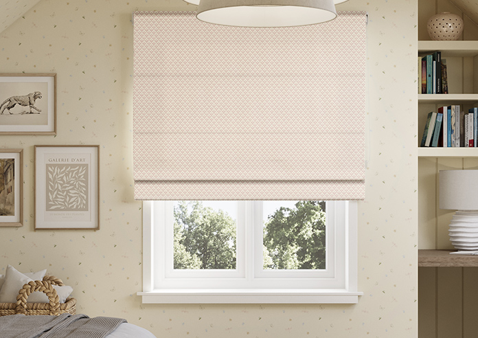 Trellis Prints, Scallop and Bud Rosies Pink - Twist&Fit Roman Blind - Image 3